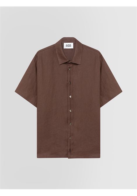 Alpha Studio camicia in lino color cioccolato a maniche corte ALPHA STUDIO | CAMICIE | AU-5375L1009